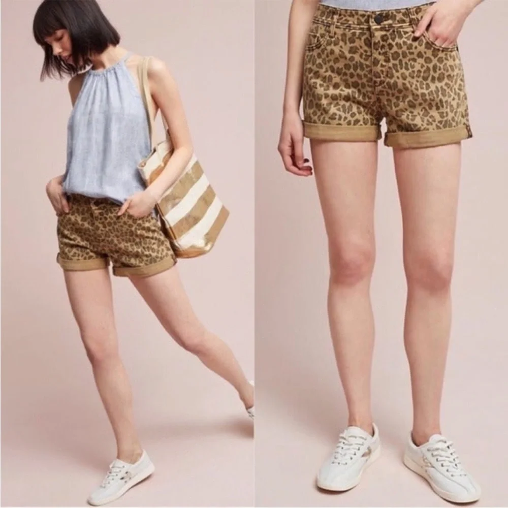 Anthropologie Pilcro Hyphen Leopard Jean Shorts Animal Print High Rise - Picture 5 of 6